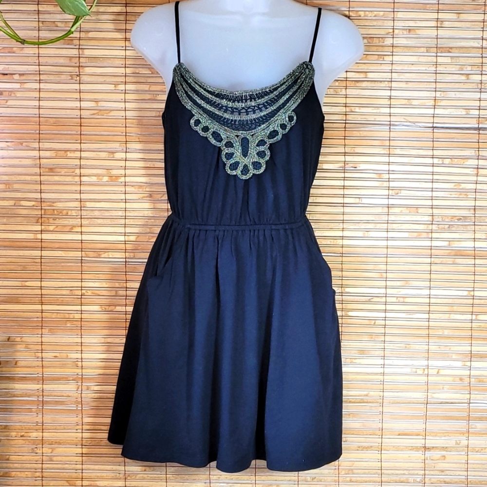 Embroidered Black Minidress w/Deep Pockets 🖤